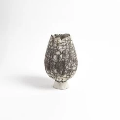 CRACKLED FOOTED VASES SM, BLK